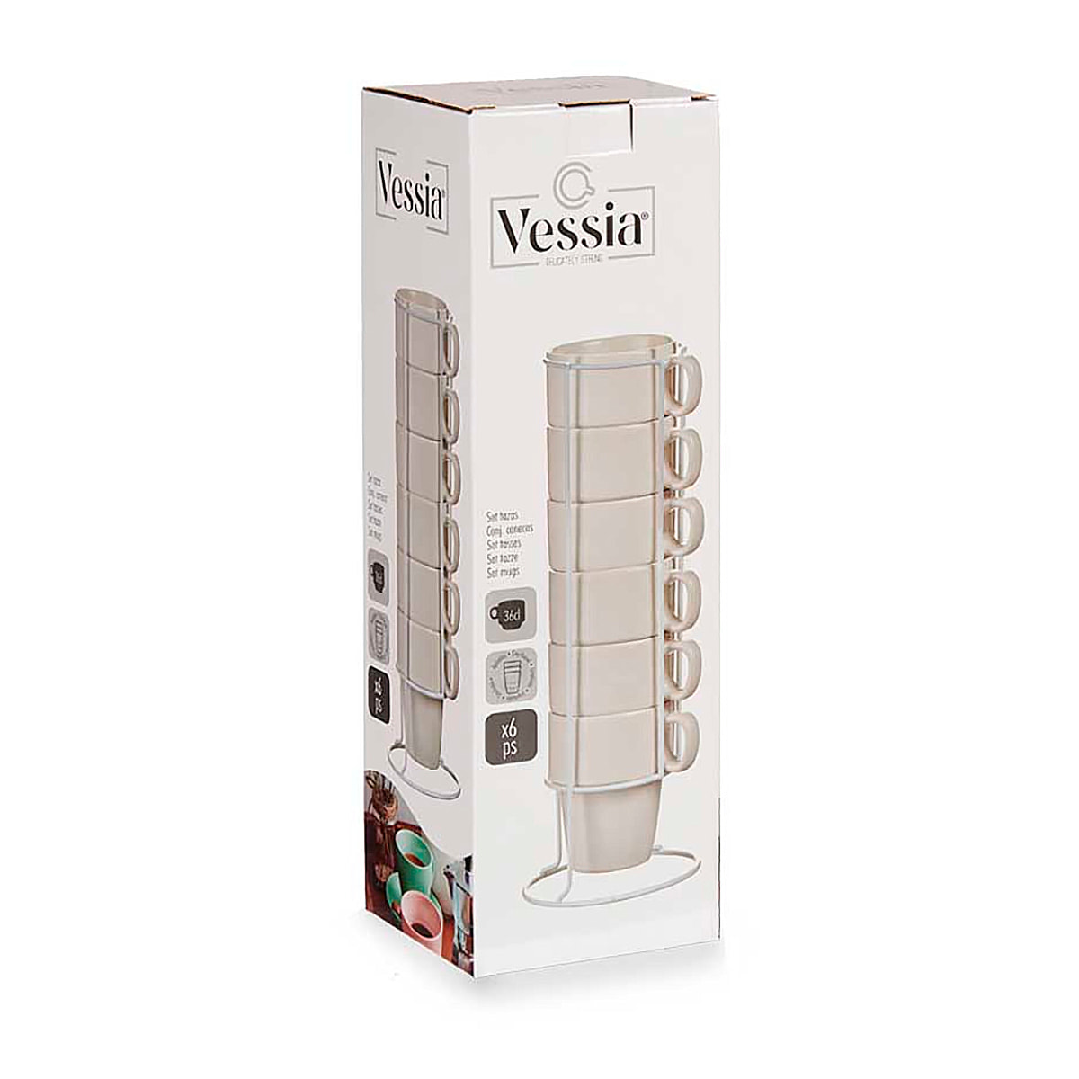 Set di 6 tazze impilabili in porcellana 36 cl.