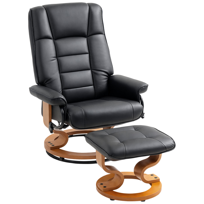 Fauteuil relax inclinable pivotant réglable avec repose-pied bois revêtement synthétique noir