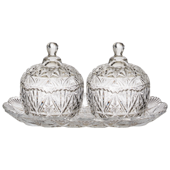DUO BONBONNIERES SUR PLATEAU EN VERRE 145CL