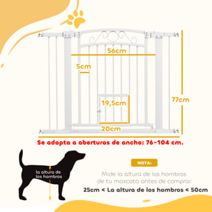 Barrera para Perros Puerta para Perros con Ancho Ajustable 76-104 cm Barrera de Seguridad para Perros con 2 Extensiones Doble Bloqueo y Puerta Pequeña para Escaleras y Puertas Blanco