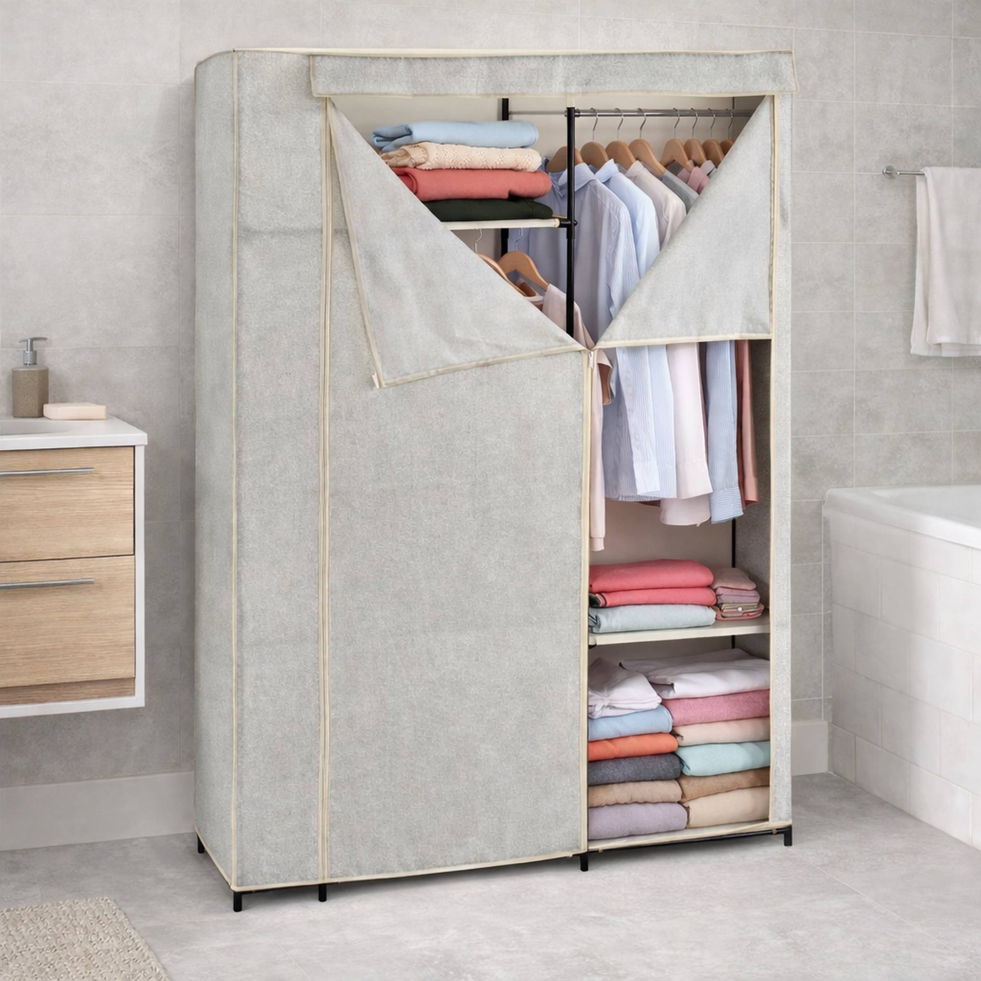 Armario de tela plegable XL con barra para colgar ropa - 110x174,5x45 cm