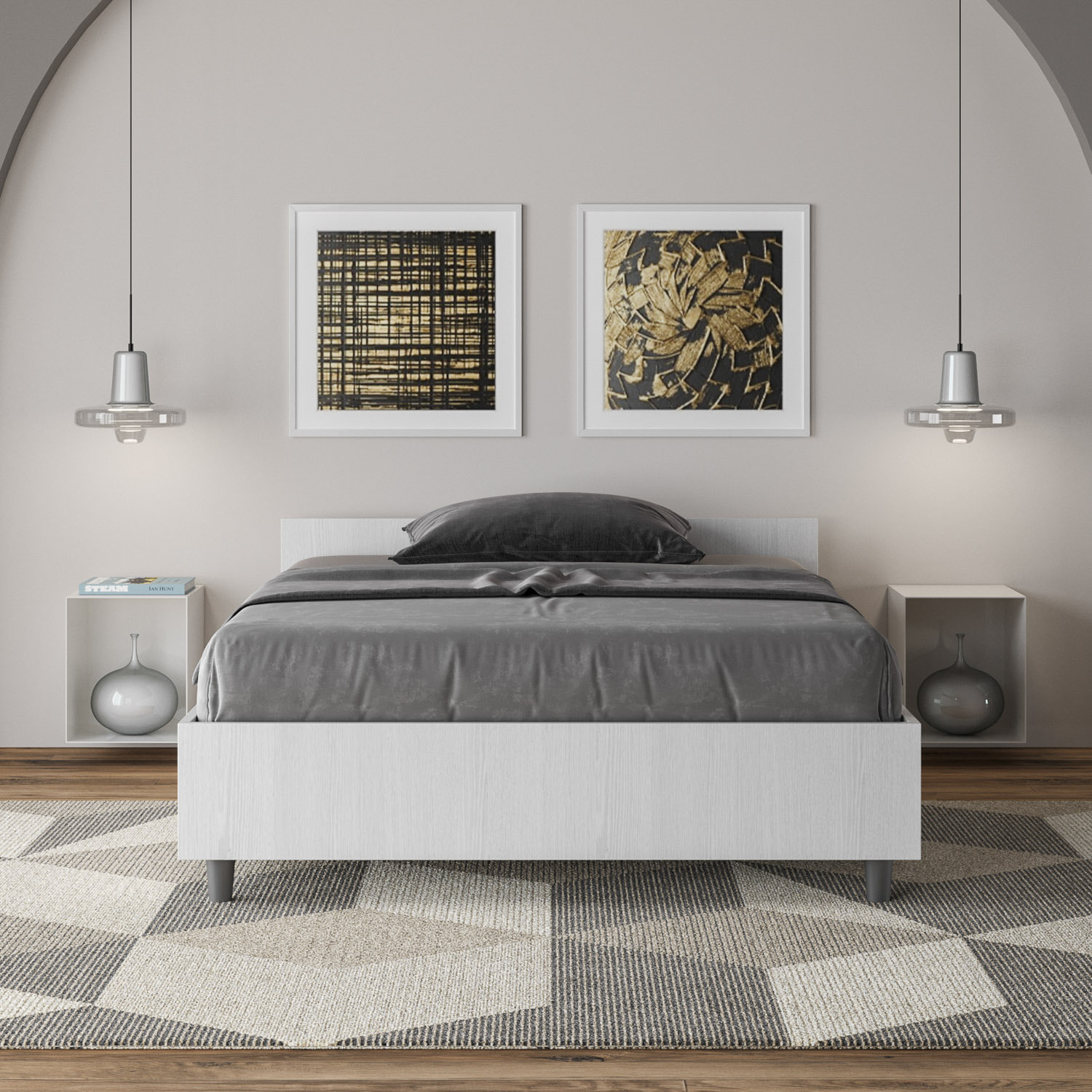 Letto una piazza e mezza senza rete 120x200 bianco frassino Nuamo