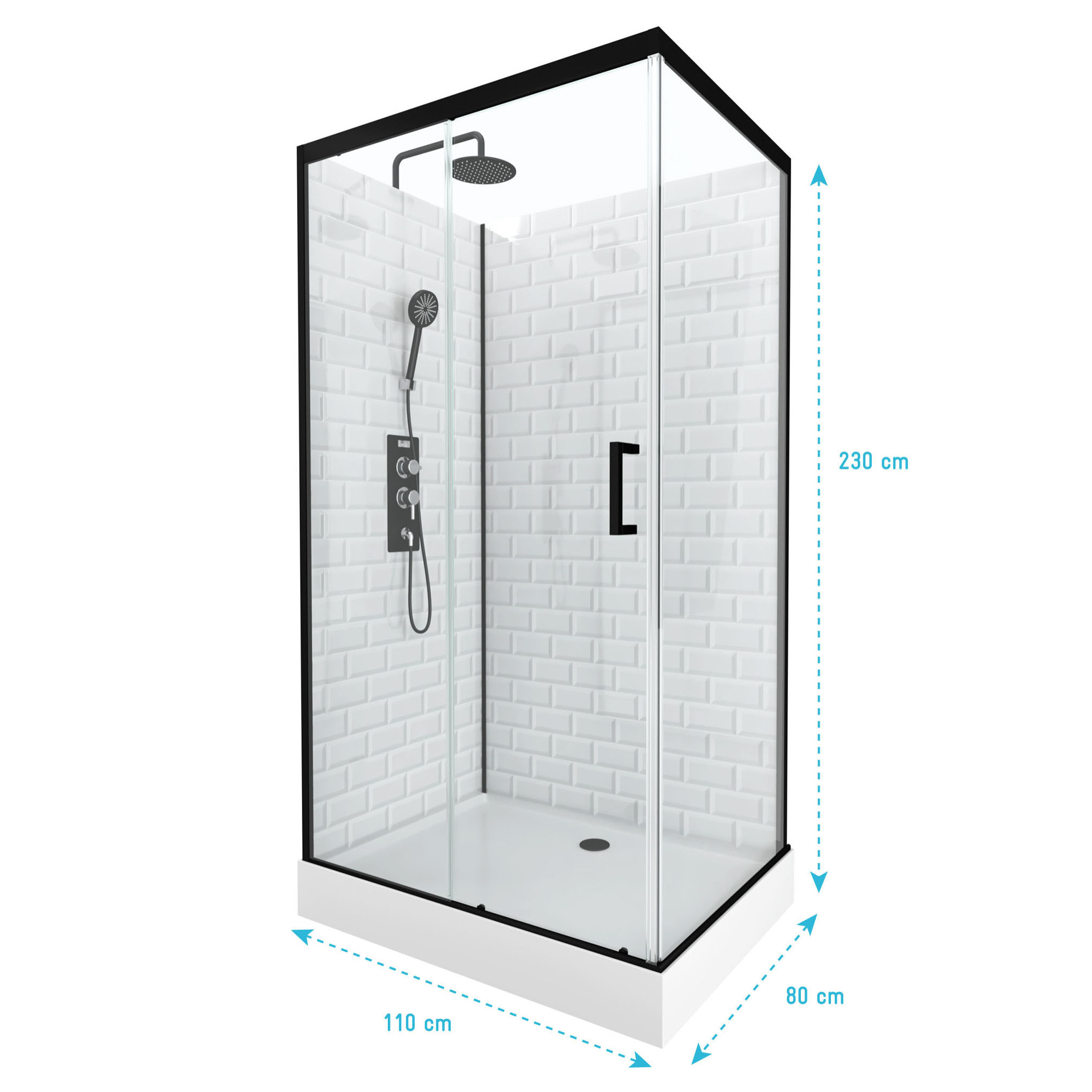 Cabine de douche rectangle 80x110x230cm à motif carreaux de métro - UNDERGROUND RECTANGLE 110