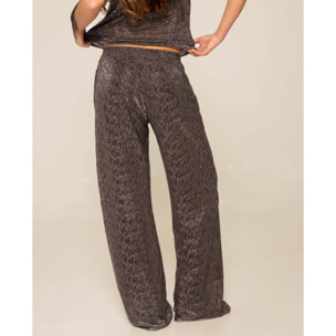 Pantalón palazzo de punto lúrex de mujer