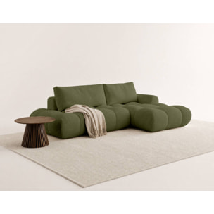 Yulin - Canapé d'angle ouvert droit 4 places convertible avec coffre en tissu bouclette - Vert