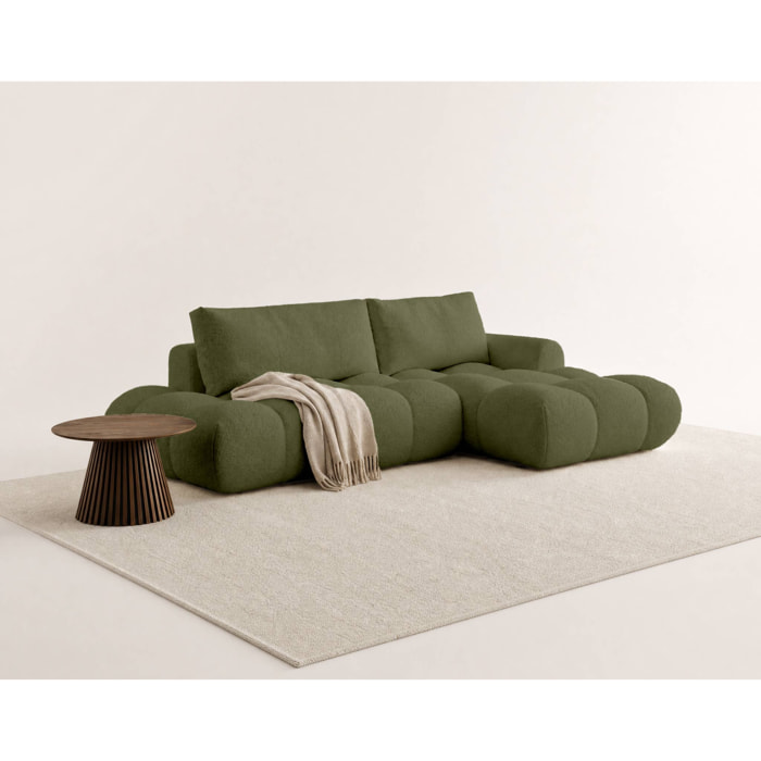 Yulin - Canapé d'angle ouvert droit 4 places convertible avec coffre en tissu bouclette - Vert