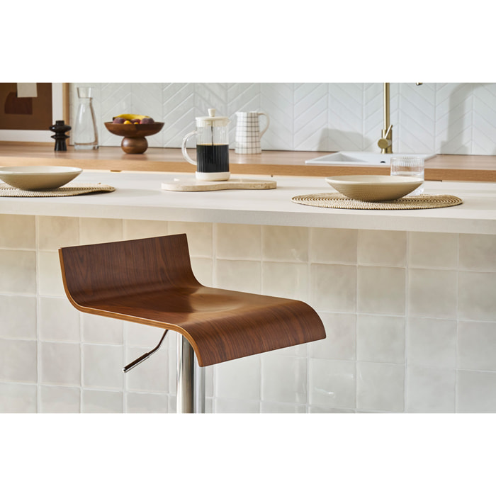 Tabourets de bar design bois foncé noyer et acier chromé (lot de 2) SURF V2