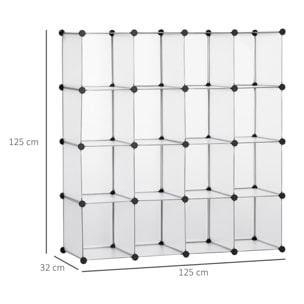 Armario Modular de Plástico Zapatero Organizador con 16 Cubos de 30x30x30cm para Entrada Pasillo Dormitorio 125x32x125 cm Transparente