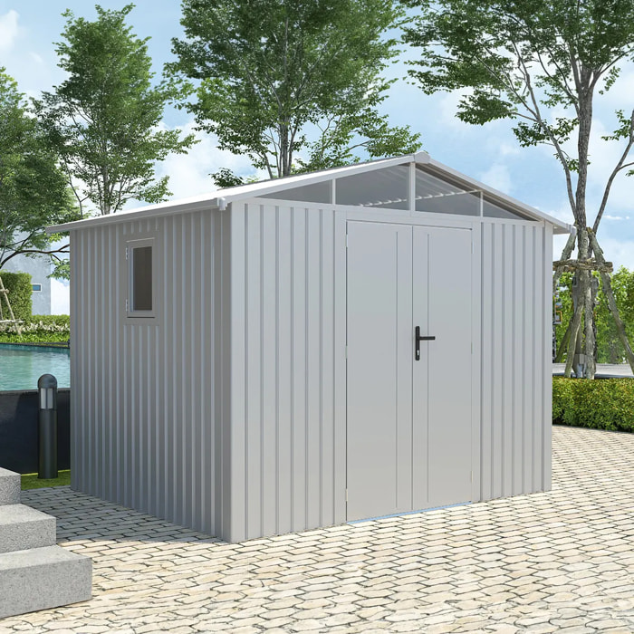 Abri de jardin métal blanc aluminium 5.71 m² + kit d'ancrage