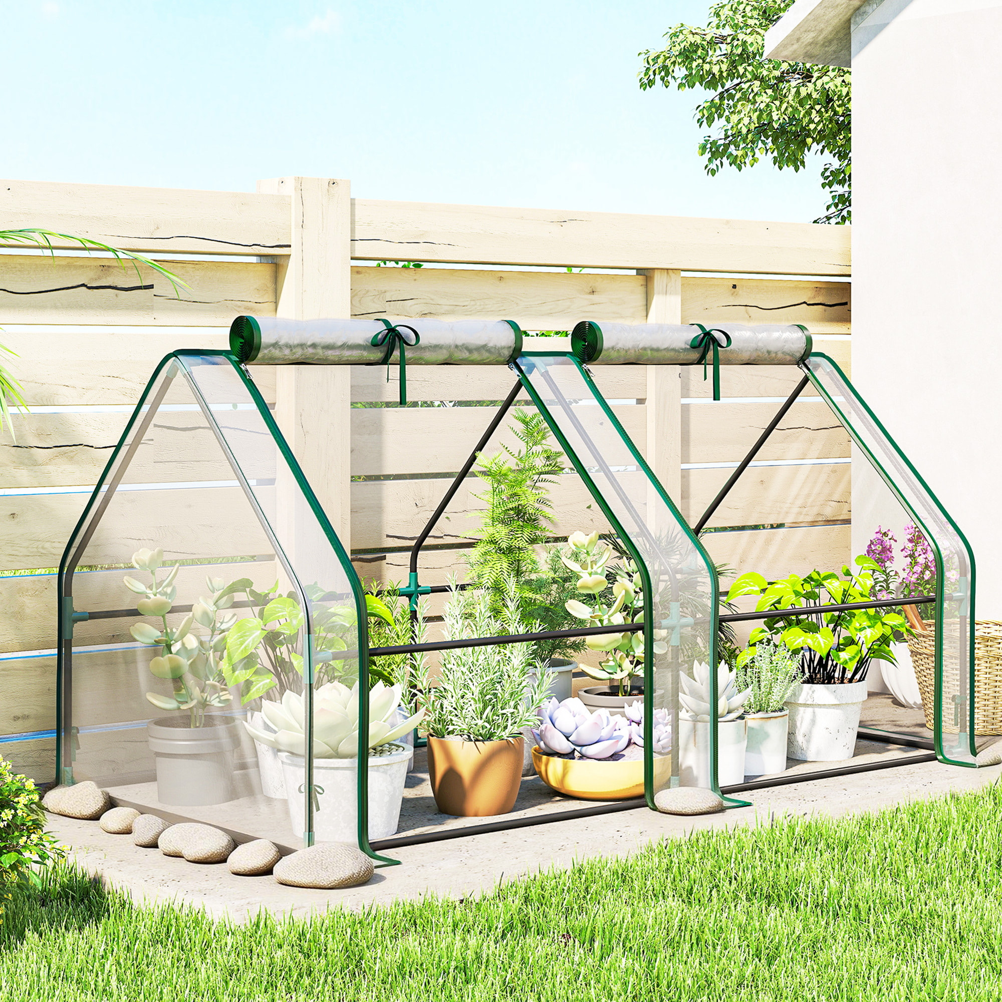 Mini serre de jardin serre à tomates 180L x 90l x 90H cm acier PE haute densité 140 g/m² anti-UV 2 fenêtres avec zip enroulables transparent