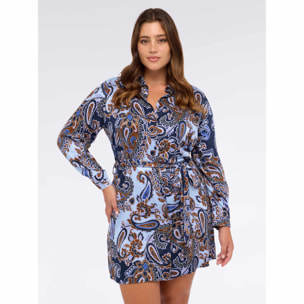 Fiorella Rubino - Blusa corta de viscosa con estampado de cachemir - Azul