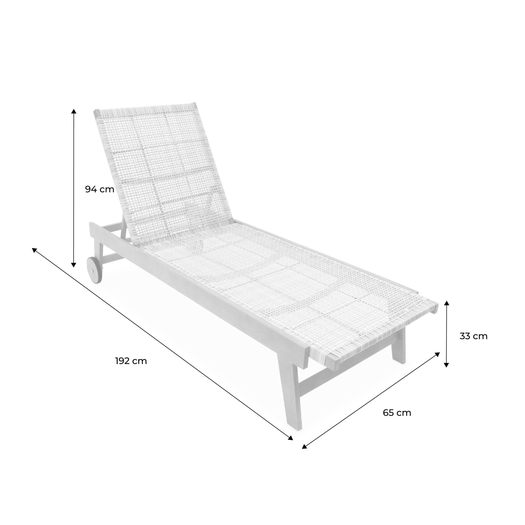 Lot de 2 transats en bois et résine esprit cannage. dossier inclinable