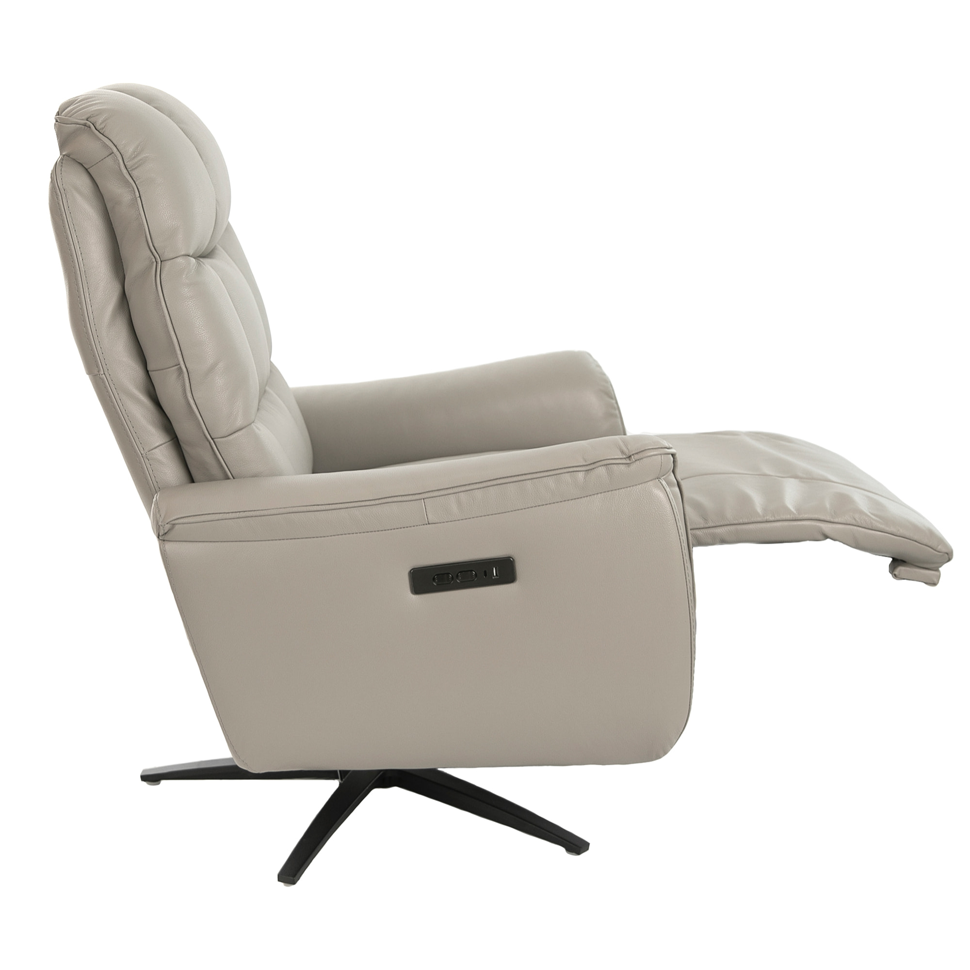 Sillón Angel Cerdá relax giratorio con reposabrazos con asiento y respaldo tapizados en piel de origen vacuno en gris patas de acero inoxidable en epoxi negro 85x80x106cm