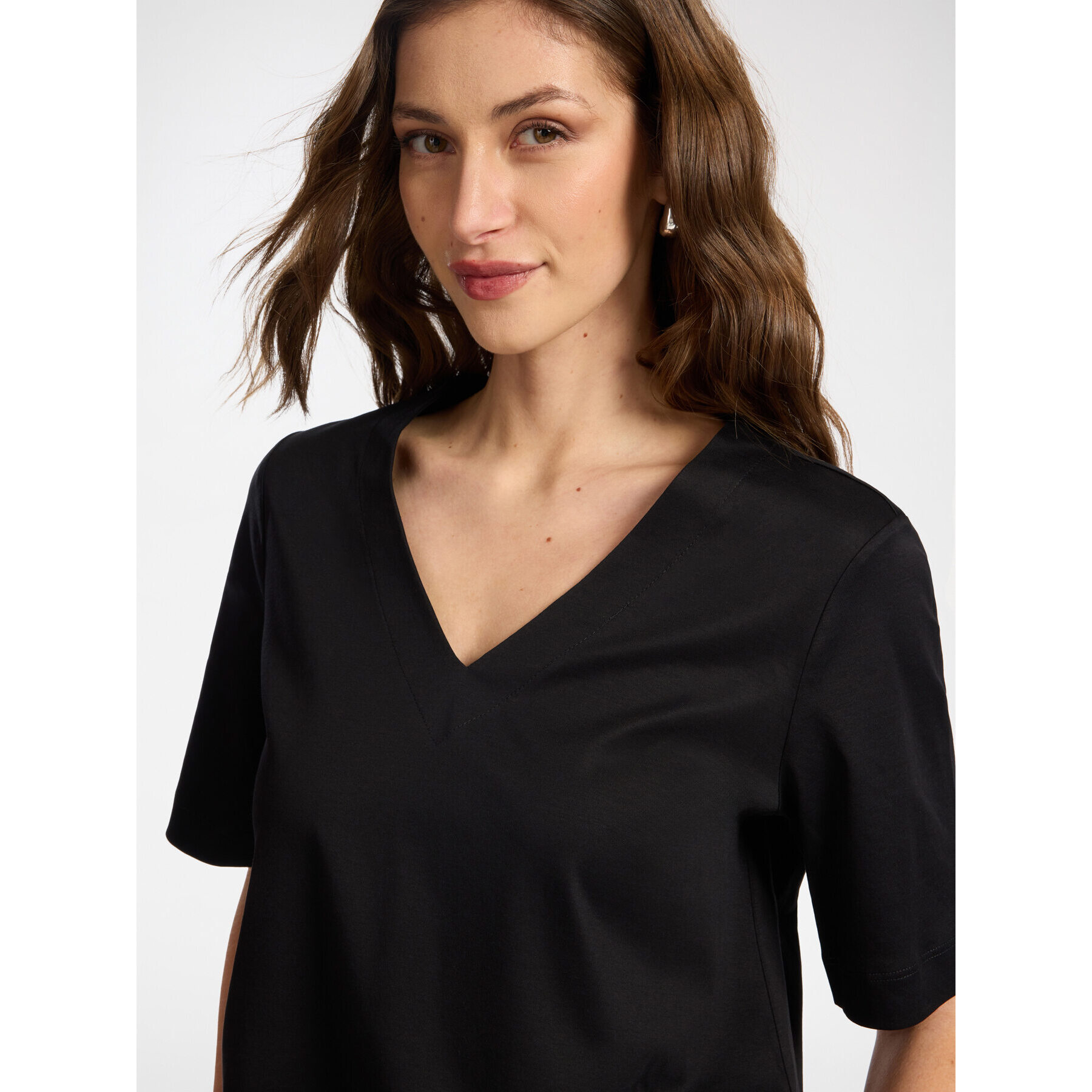 Elena Mirò - Camiseta de algodón con cuello en V - Negro