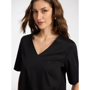 Elena Mirò - Camiseta de algodón con cuello en V - Negro
