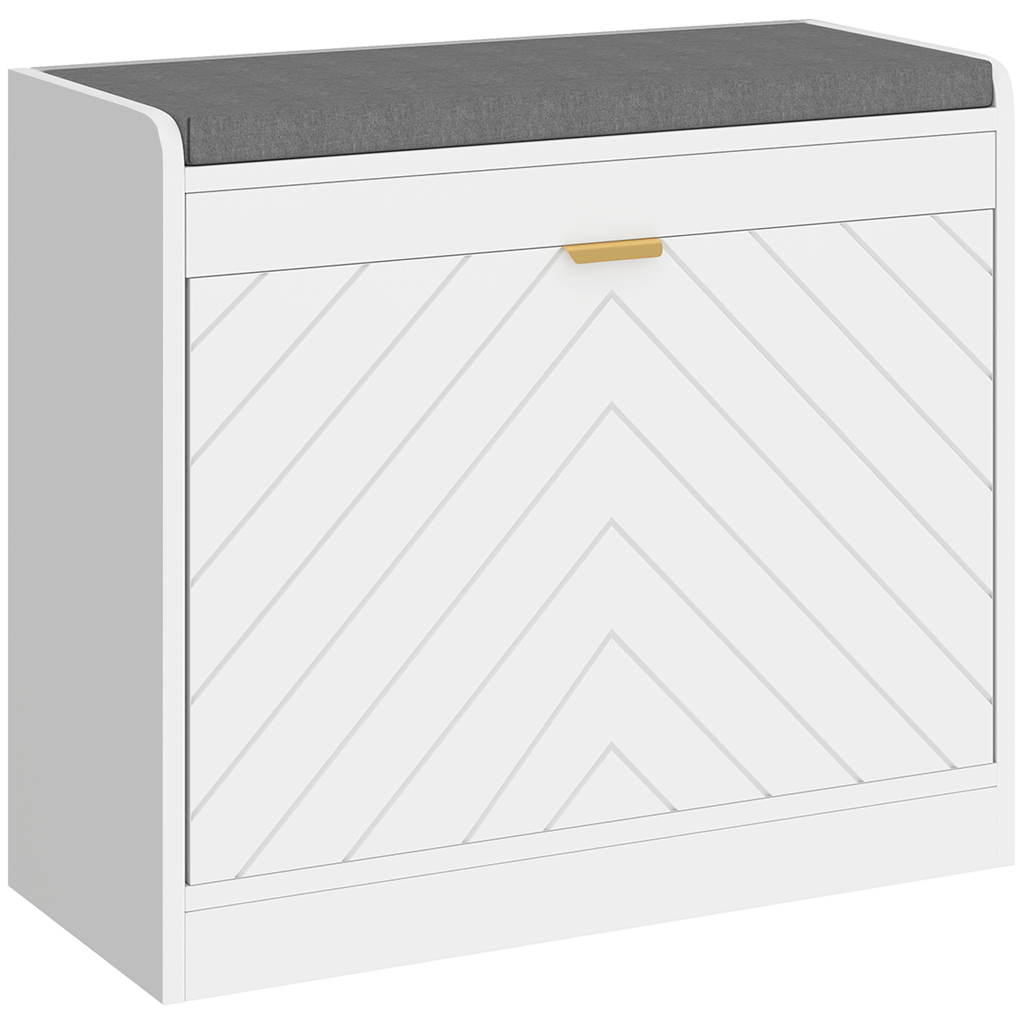 Banc à chaussures design porte motif chevrons étagère dim. 60 x 26 x 52cm coussin gris blanc