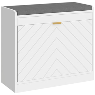 Banc à chaussures design porte motif chevrons étagère dim. 60 x 26 x 52cm coussin gris blanc