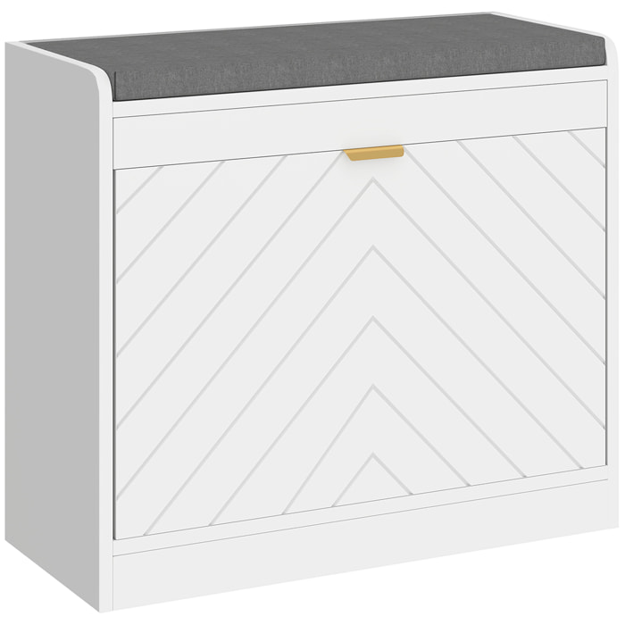 Banc à chaussures design porte motif chevrons étagère dim. 60 x 26 x 52cm coussin gris blanc