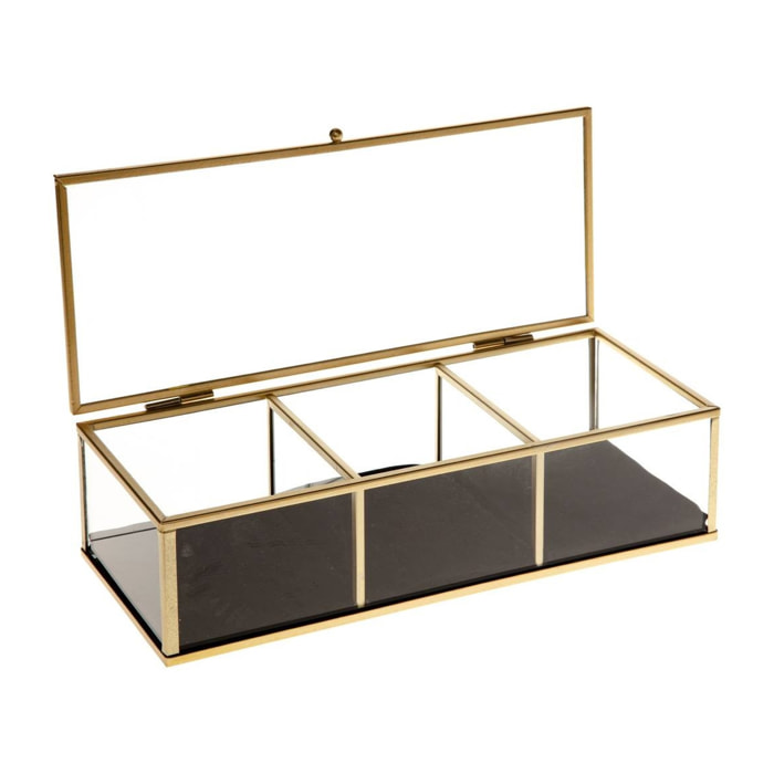 Caja de cristal de terciopelo dorado para joyas