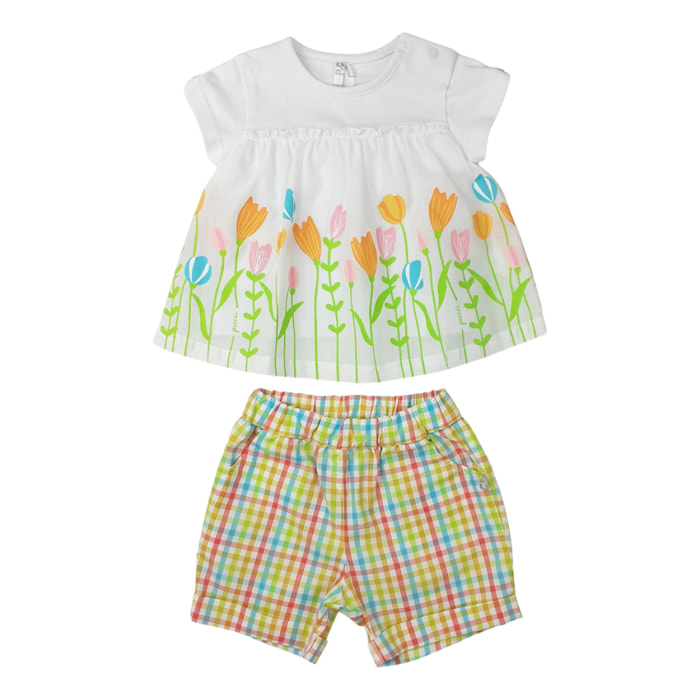 COMPLETO TSHIRT ALL-OVER TULIPS E SHORT A QUADRETTI