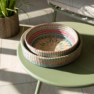 Plateau rond en jonc de mer et coquillages 30cm PAROS