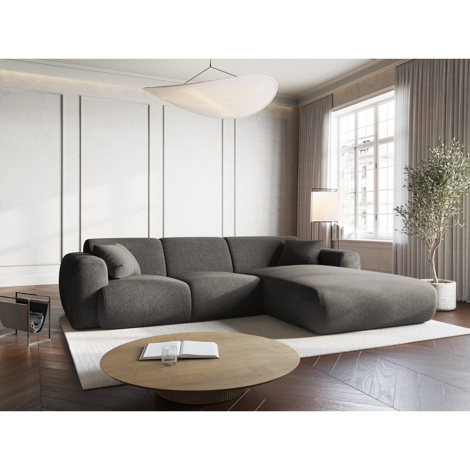 Canapé d'angle droit "Nolio" 4 places en chenille gris