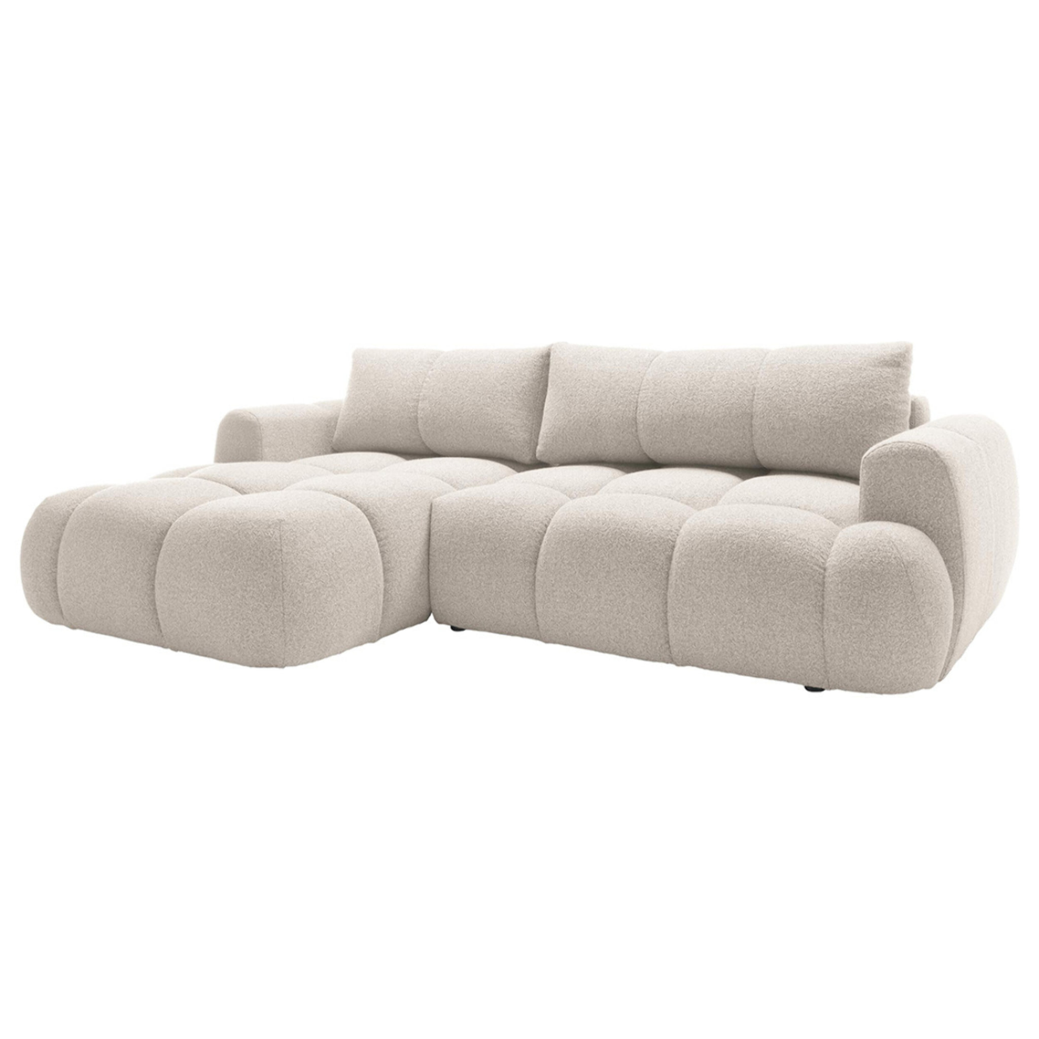 Yulin - Canapé d'angle gauche 4 places convertible avec coffre en tissu bouclette - Beige