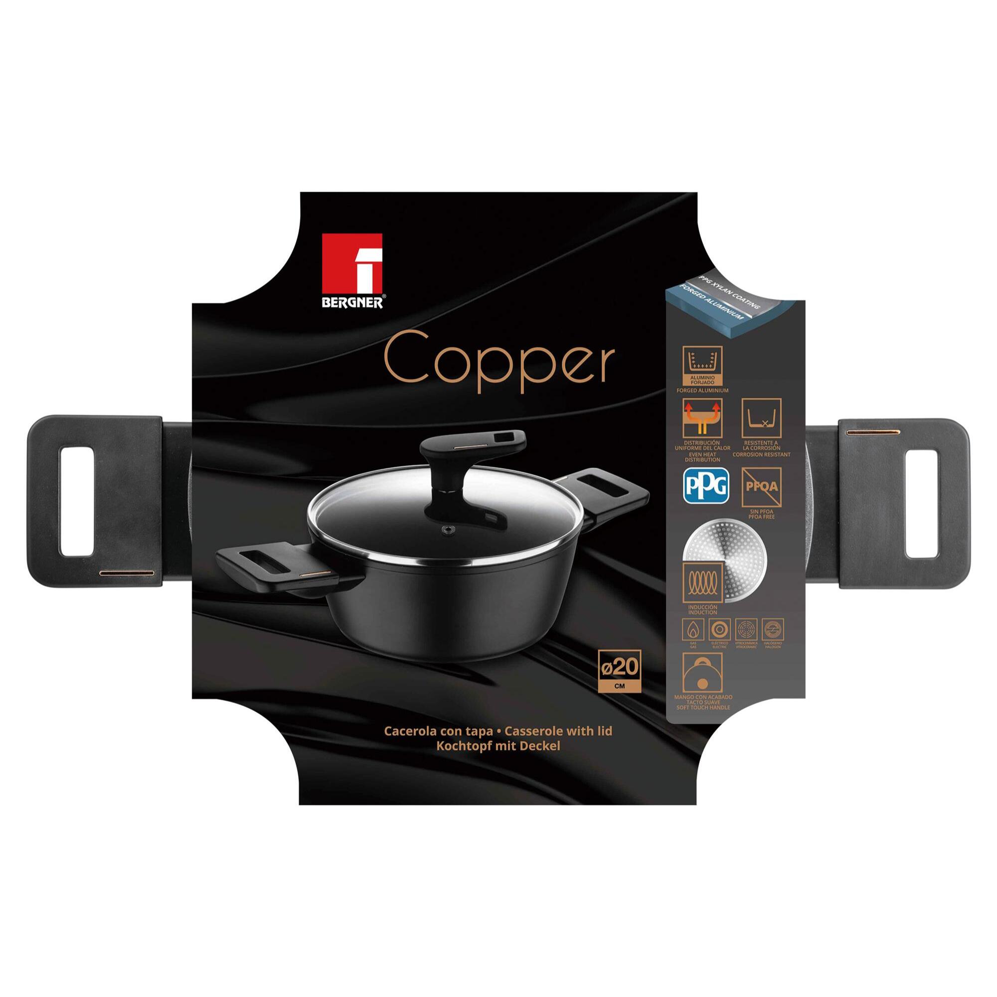 cacerola baja ø20cm 2,2l con tapa en aluminio forjado color negro