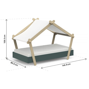 Lit cabane surélevé enfant " Lodge " - 70 x 140 cm - Vert