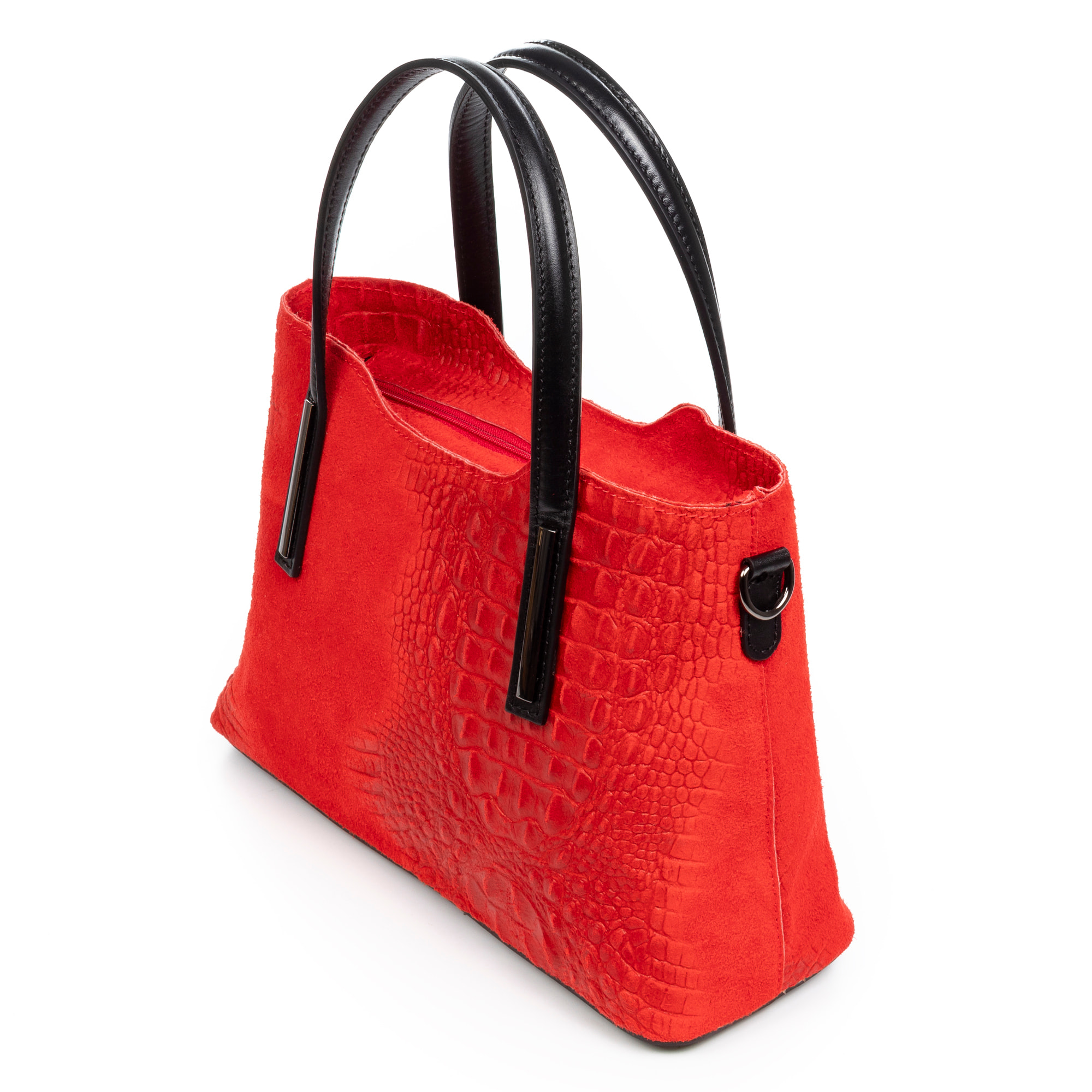 Borsa Fiesole da donna. Vera pelle scamosciata goffrata coccodrillo.