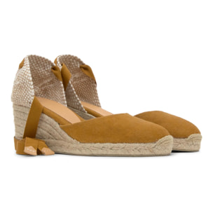 Alpargata de cuña Carina en algodón orgánico lavado con cierre de cintas