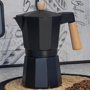 CAFETERA ALUMINIO 3 TAZAS NEGRA ASA MADERA