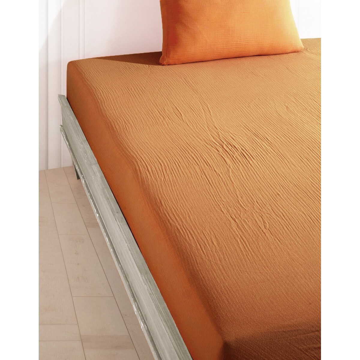 Drap housse gaze de coton ocre