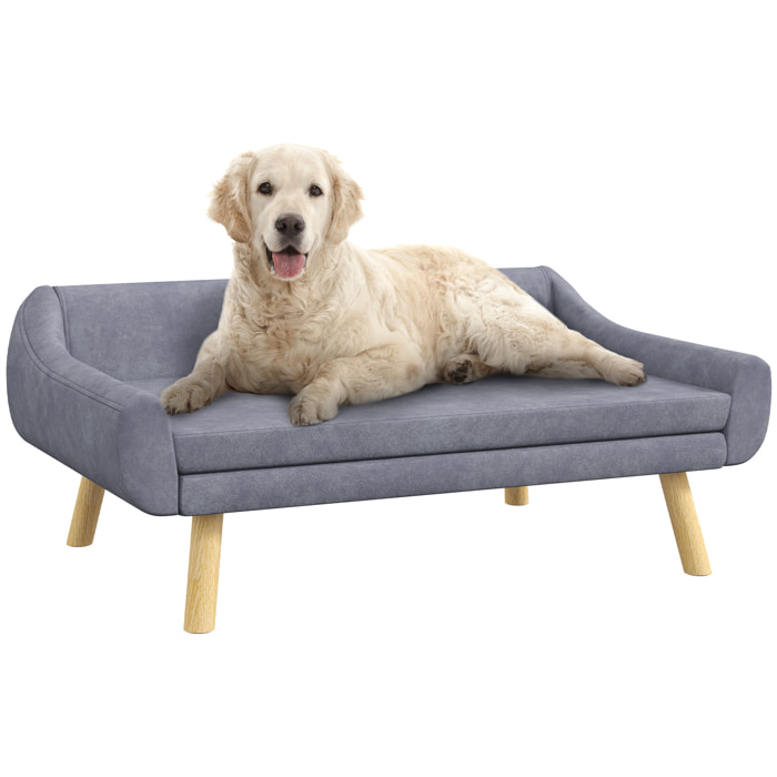 Canapé chien lit pour chien design scandinave - coussin moelleux déhoussable, pieds bois - velours gris