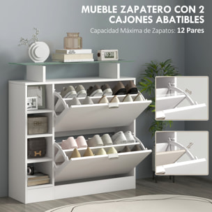 Zapatero Moderno Zapatero de Entrada Recibidor con Cajones Abatibles Estantes Ajustables y Estantes Abiertos para 12 Pares de Zapatos Zapatero Estrecho para Pasillo 89x25x92 cm Blanco