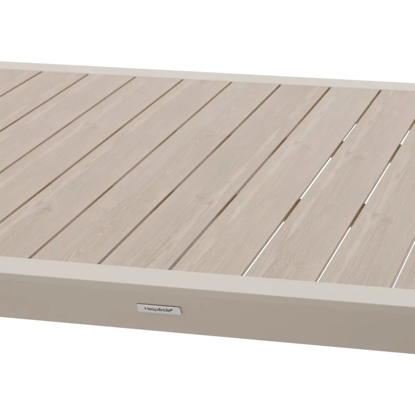 Table de jardin "Évasion" effet bois lin & argile 12 places lates en aluminium