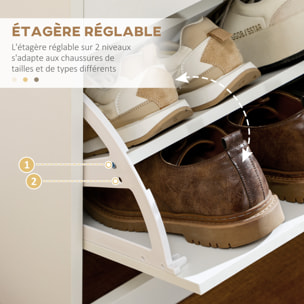 Armoire meuble à chaussures multi-rangement 2 abattants double niveau 2 tiroirs blanc