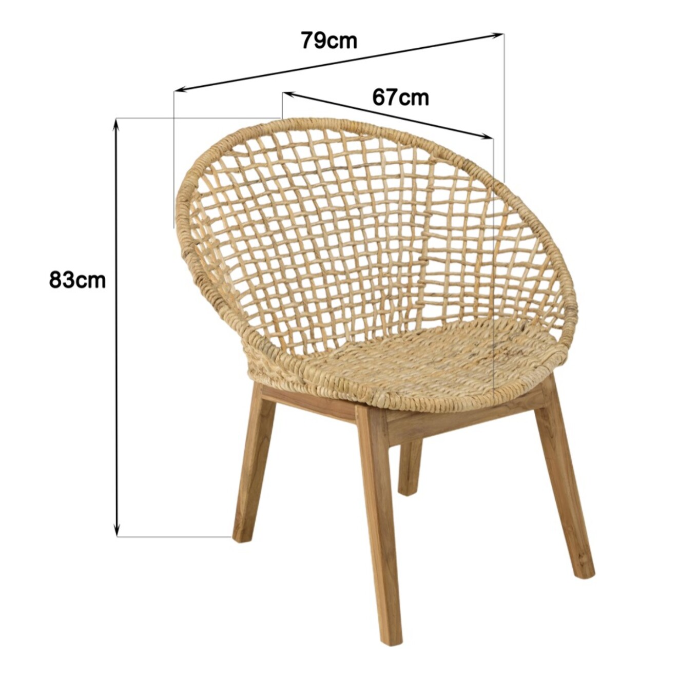 SIXTINE - Fauteuil beige dossier arrondi assise en abaca tressé