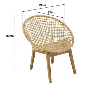 SIXTINE - Fauteuil beige dossier arrondi assise en abaca tressé