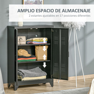 Armario de Almacenamiento Aparador de Metal con Doble Puerta Cierre Magnético y 2 Estantes Ajustables para Oficina Salón Dormitorio 75x33x110 cm Negro
