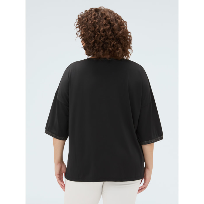 Fiorella Rubino - T-shirt in jersey con bordature lurex - Nero