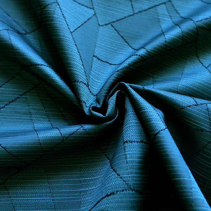 Tissu de nappage damassé à motifs géométriques - Bleu Paon