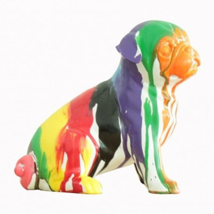 Statuette chien assis multicolore en résine H20cm - SEATTED CARL