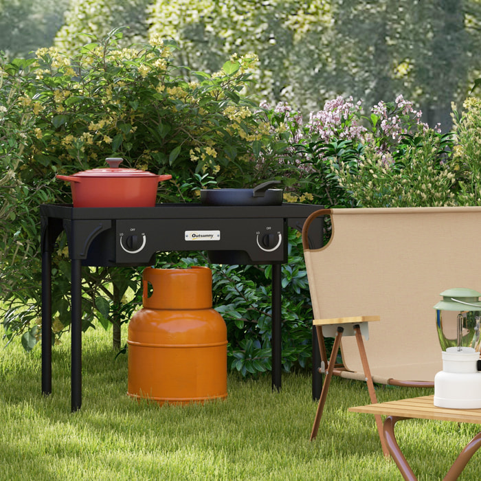 Réchaud à gaz portable 2 brûleurs 150 000 BTU/h métal noir