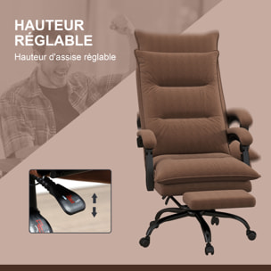 Fauteuil de bureau massant chauffant inclinable réglable repose-pieds rétractable microfibre marron