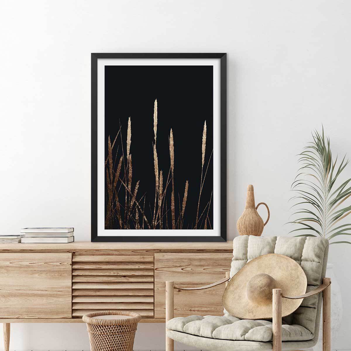 Poster blés dorés Affiche + cadre en bois - Noir