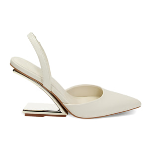 Décolleté slingback panna, con zeppa 9,5 cm
