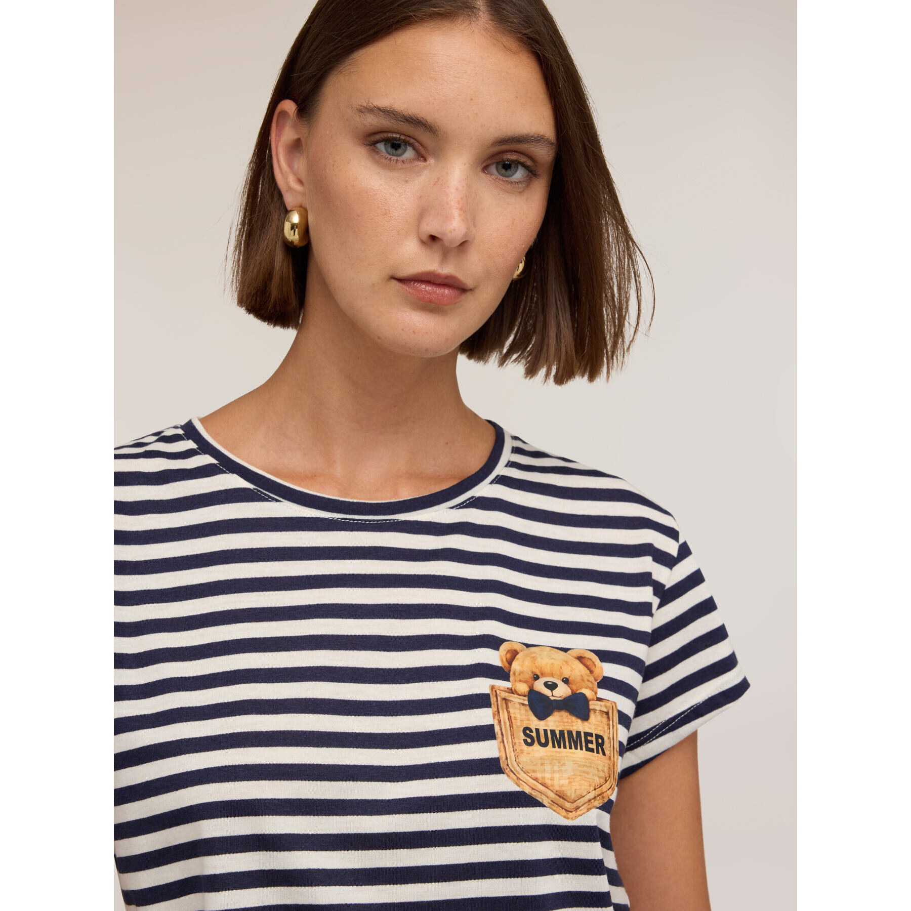 Motivi - Camiseta de rayas con parche - Azul
