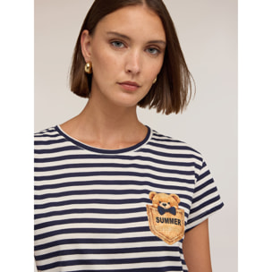 Motivi - Camiseta de rayas con parche - Azul