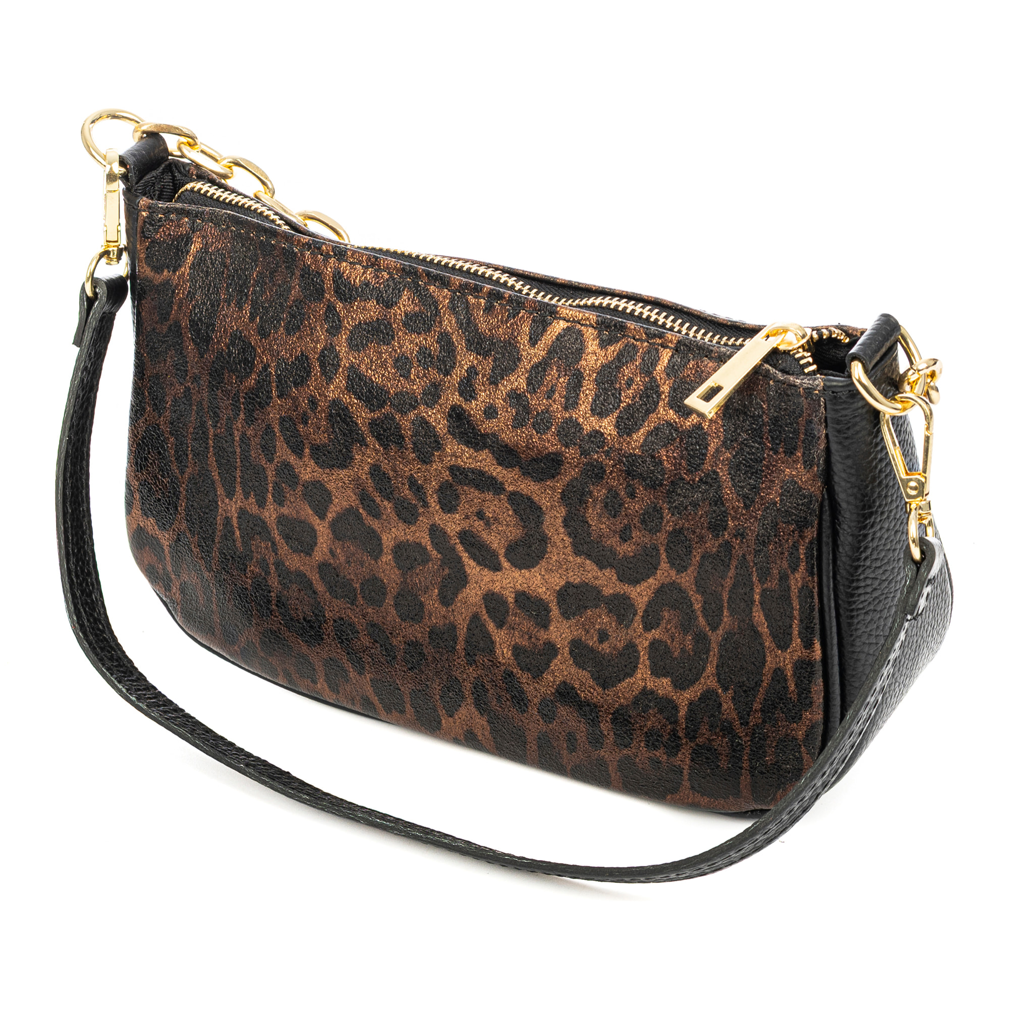 Avella borsa a tracolla donna, in pelle scamosciata lucida autentica con stampa animale leopardata, Dollaro.